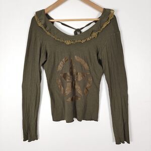 Be Eight Ruffle Lace Neckline Open Back Long Sleeve Top Size M Y2K Fairy Grunge